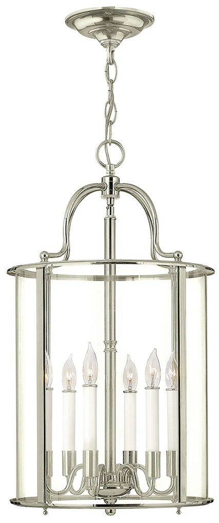 Lampadario Contemporaneo Gentry Acciaio Nichel Lucido Vetro 6 Luci E14