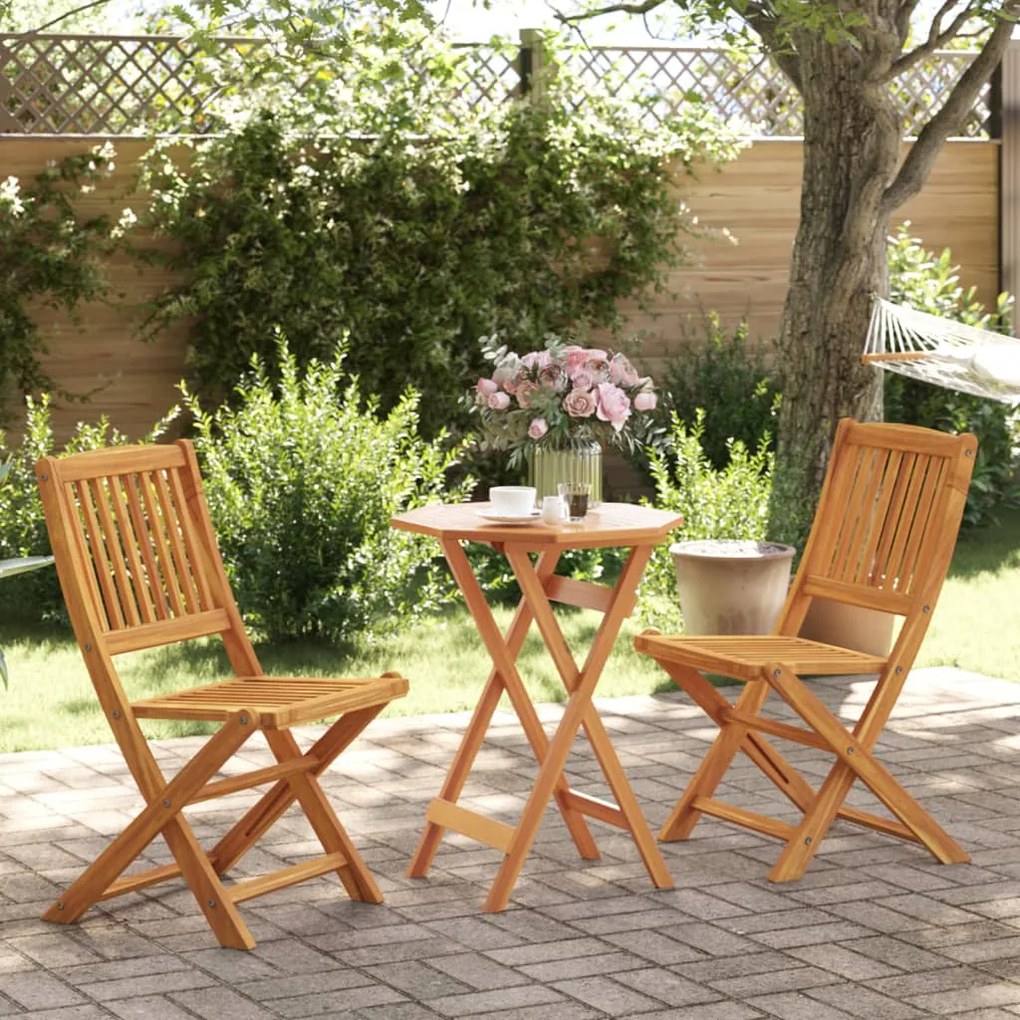 Set Bistrò Pieghevole 3pz İn Legno Massello Di Acacia /
