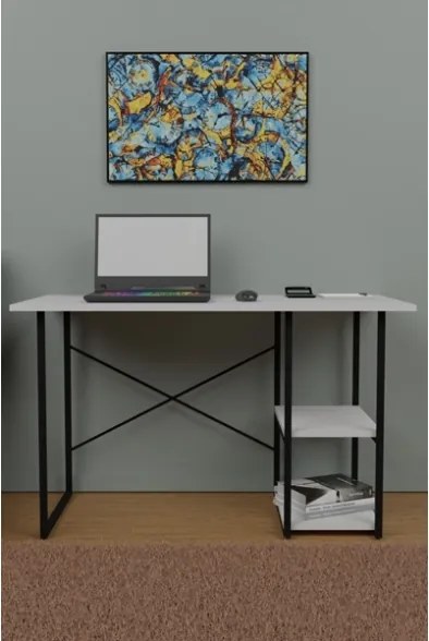 Scrivania Stile Industrial 120x60x72 Con Ripiani Laterali Adam Bianca