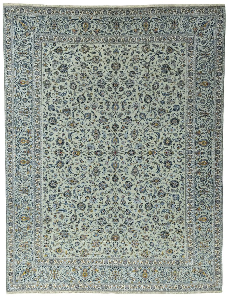 Kashan Tappeto 310 x 400 Verde (Iran) Annodato A Mano
