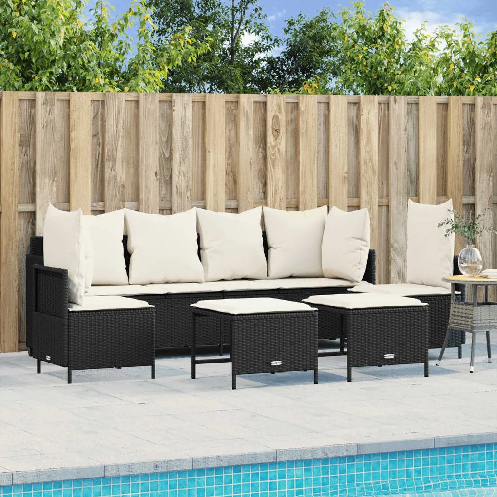 Set divani da giardino 5 pz con cuscini in polyrattan nero