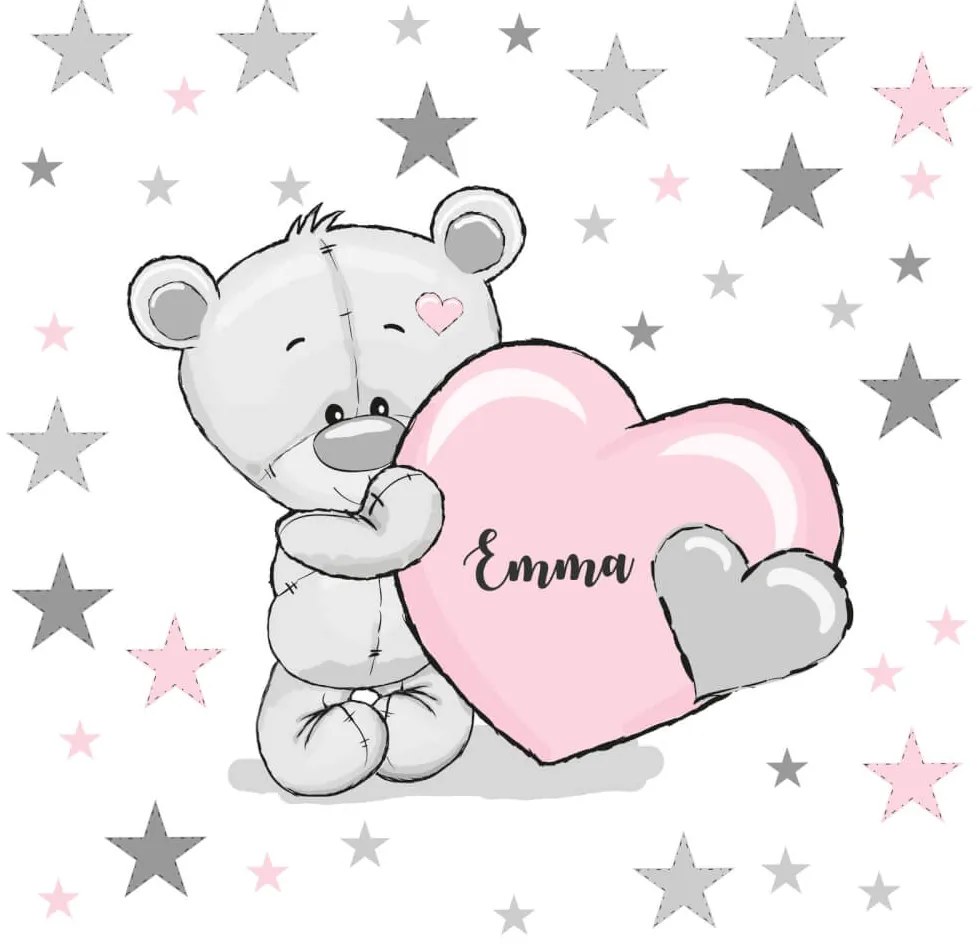 Adesivi murali per bambini - Orsetto con cuore e nome rosa | Inspio