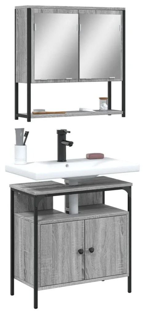 Set Mobili Da Bagno 2 Pz Grigio Sonoma İn Legno Multistrato /