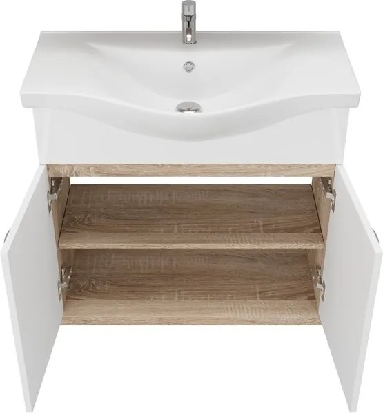 Mobile bagno a terra o sospeso 80 cm bicolore bianco e legno chiaro | LAC-ESTIA-80 - KAMALU