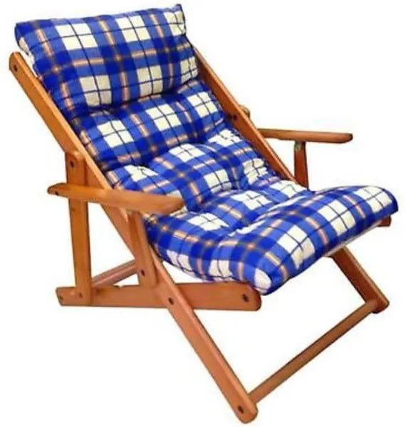 Poltrona in legno pieghevole 3 posizioni - cuscino tessuto Blu Quadri
