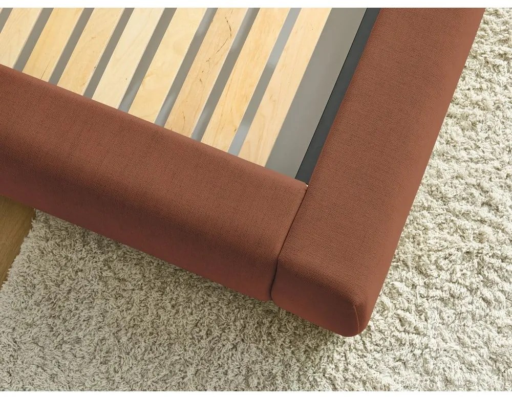 Letto matrimoniale imbottito arancione con contenitore con griglia 160x200 cm Jagna - Bobochic Paris