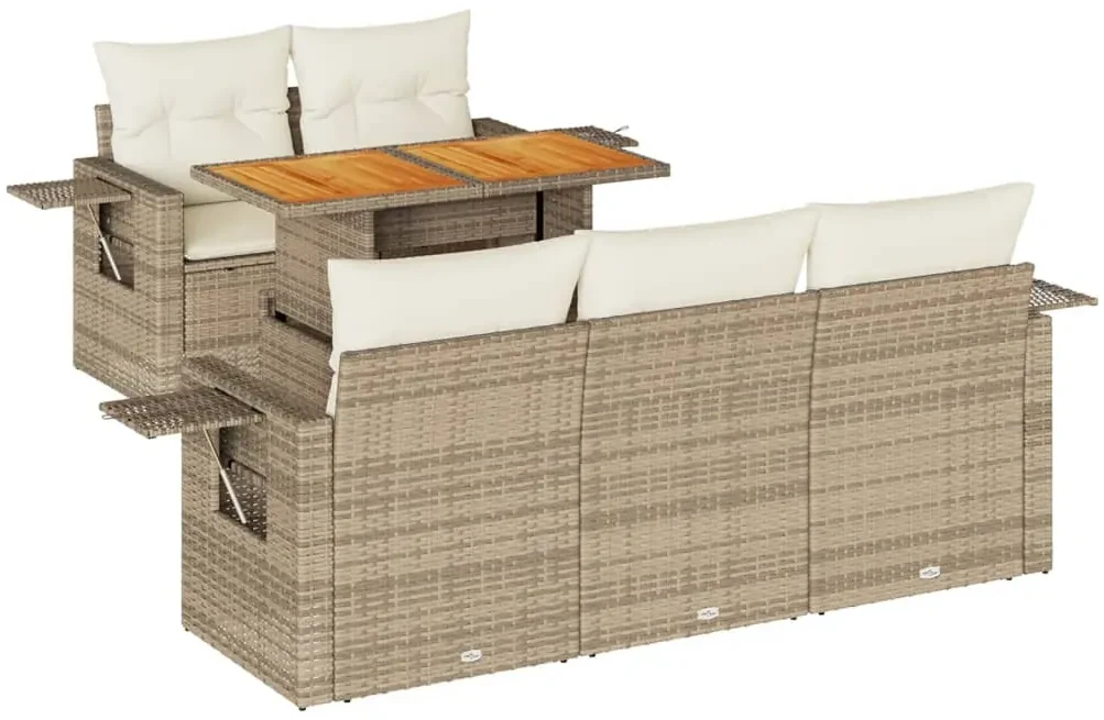 Set divano da giardino 6 pz con cuscini beige in polyrattan