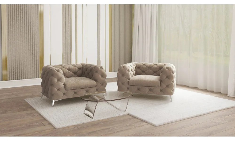 Poltrona greige con rivestimento in velluto Chelsea – Ropez