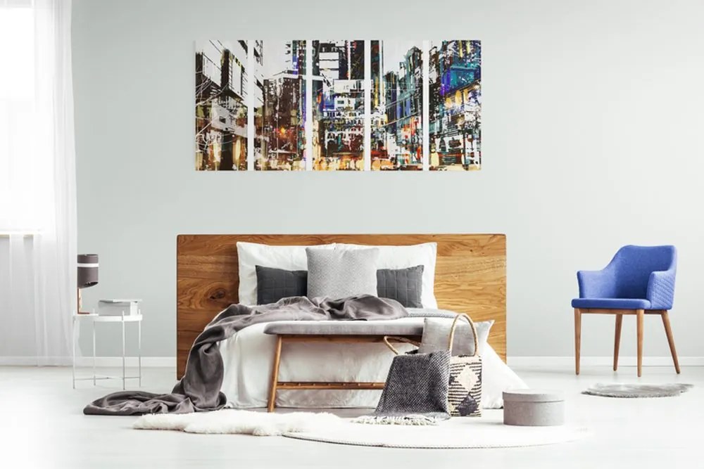 Quadri 5 pezzi – Panorami urbani astratti