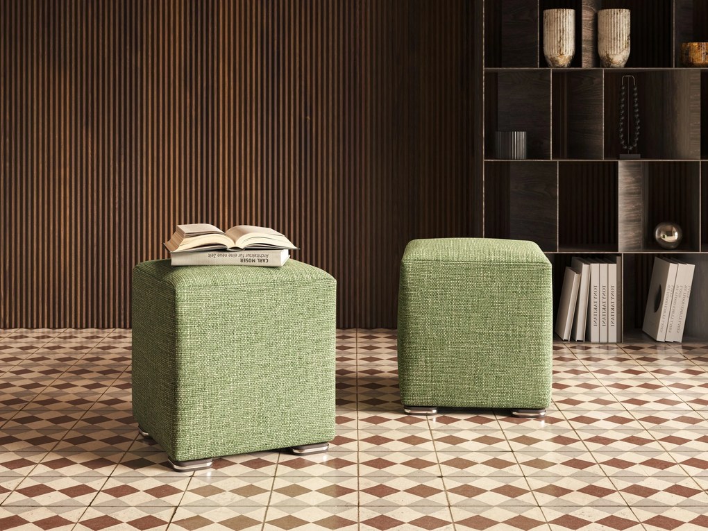 Cube pouf in morbido tessuto impermeabile ad intreccio melangiato T06 verde