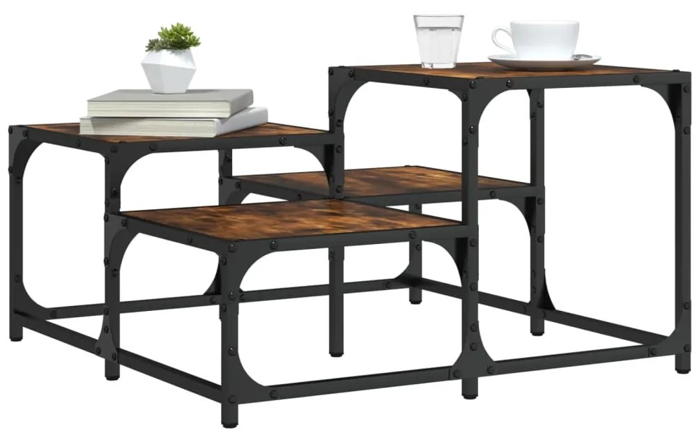 Tavolino Da Salotto Rovere Fumo 68x68x40cm İn Legno Multistrato /