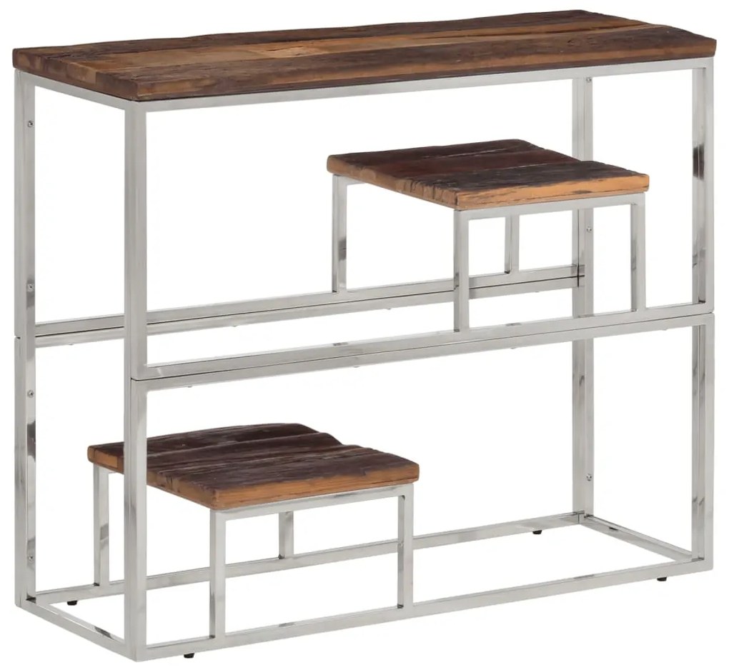 Tavolo Consolle Argento Acciaio Inox E Traverse Legno Massello /