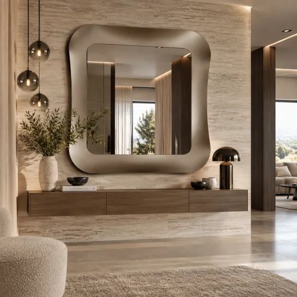Specchio quadrato DUNE 175x175 cm con cornice in vetro Bronzo