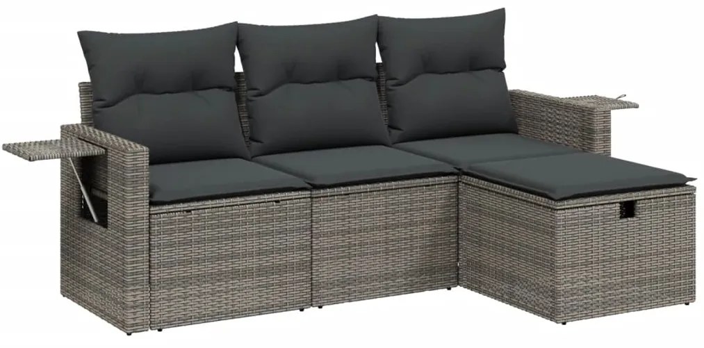 Set Divani da Giardino 4 pz con Cuscini in Polyrattan Grigio