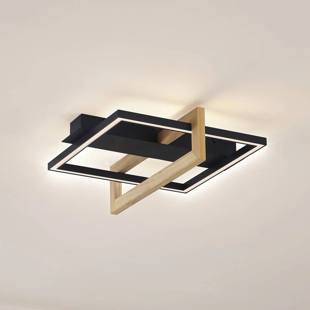 Plafoniera LED Lindby Holamu, 46 cm, nero, legno, metallo