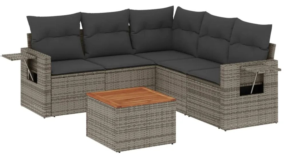 Set Divano da Giardino 6 pz con Cuscini Grigio in Polyrattan