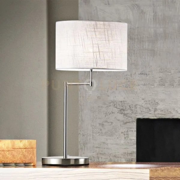 Lampada da tavolo cromo paralume in tessuto juta round hotel interr...