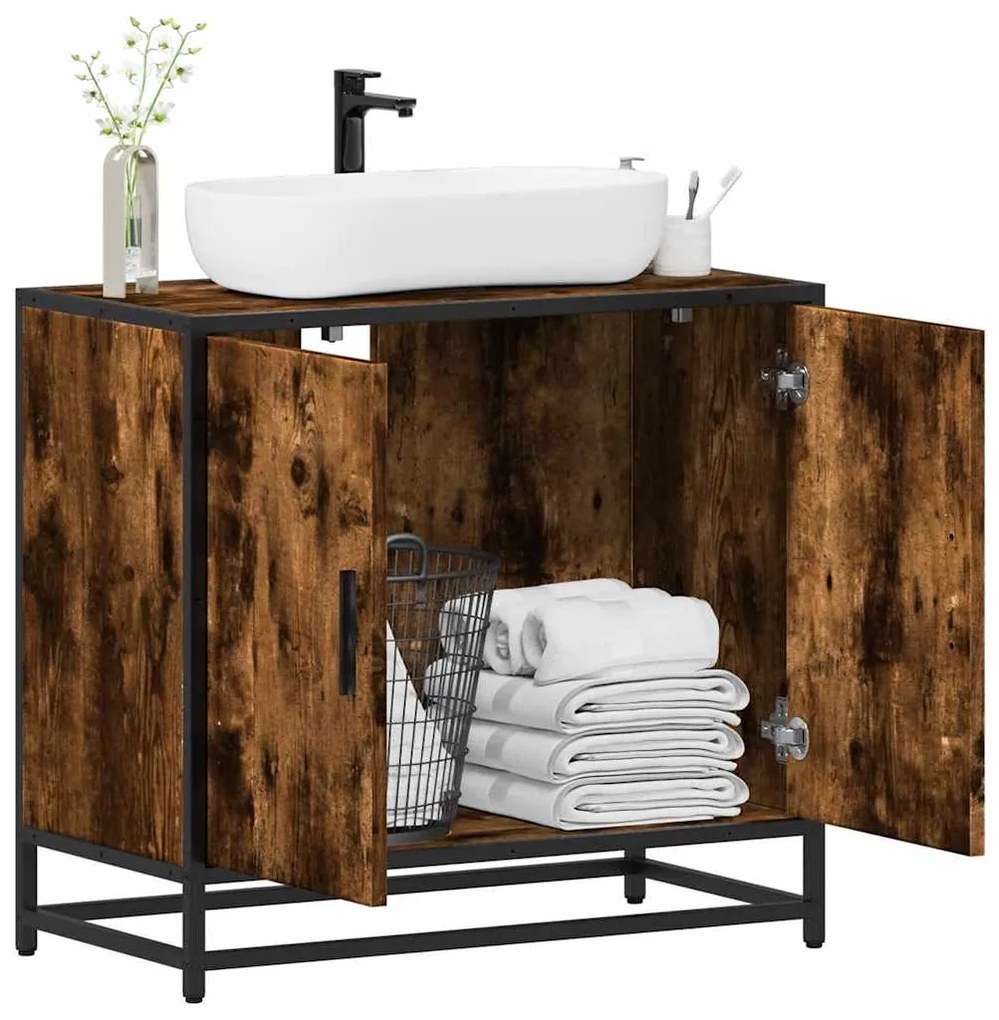 Mobile Lavabo Bagno Rovere Fumo 65x33x60 Cm Legno Multistrato /