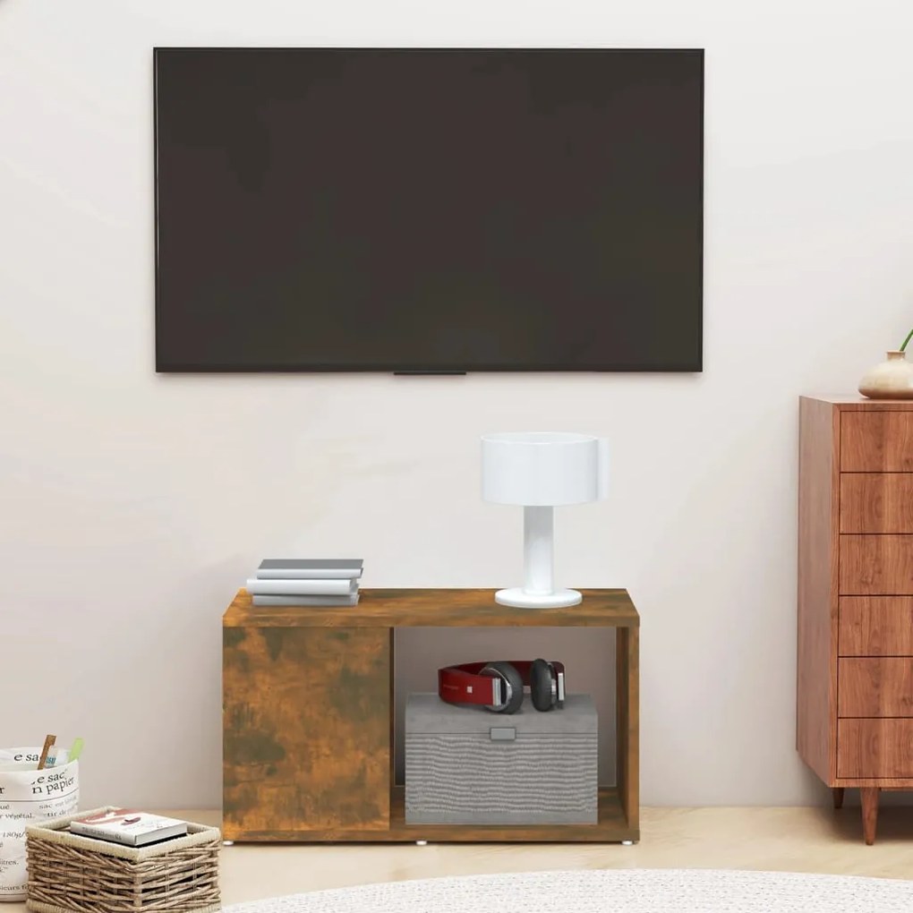 Mobile porta tv rovere fumo 60x24x32 cm in legno multistrato