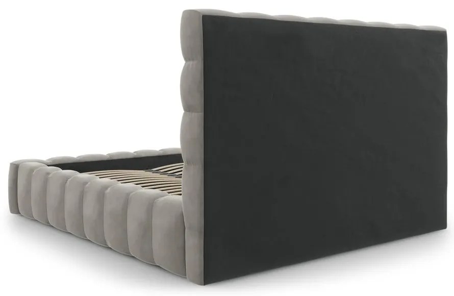 Letto matrimoniale imbottito grigio chiaro con contenitore con griglia 200x200 cm Bali - Cosmopolitan Design