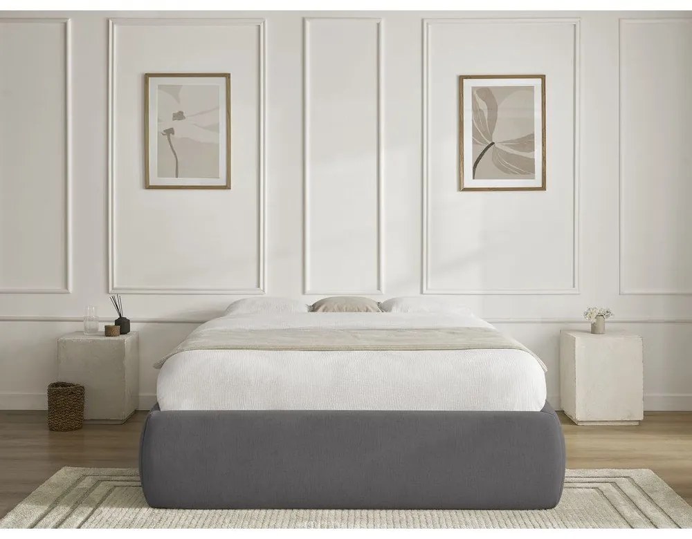 Letto matrimoniale imbottito grigio scuro con contenitore/senza testiera con rete inclusa 180x200 cm Inera – Bobochic Paris
