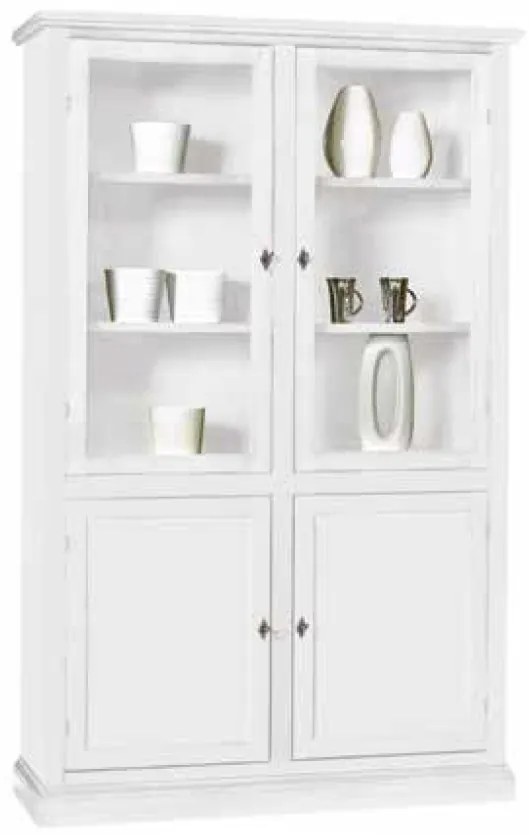 Vetrina in legno finitura bianco opaco, 2 porte e 2 ante in vetro