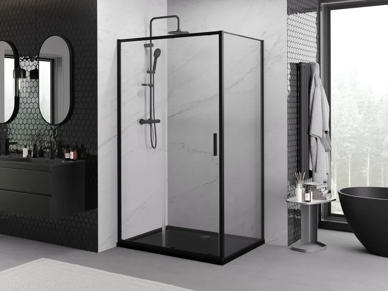 Mexen Exo-S cabina doccia scorrevole 120 x 90 cm, trasparente, nera - 8151-120-090-70-00