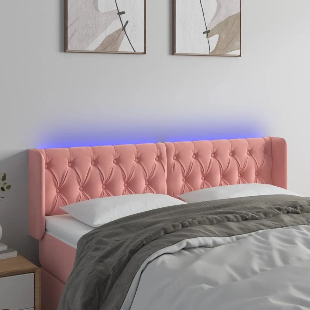 Testiera A Led Rosa 147x16x78/88 Cm İn Velluto /