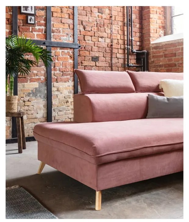 Divano letto angolare a U in velluto rosa chiaro (angolo sinistro) Sweet Harmony - Miuform