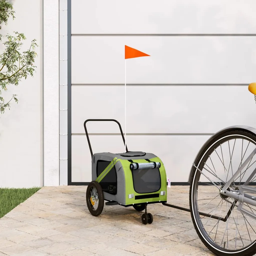 Rimorchio Da Bici Per Animali Verde E Nero Oxford E Ferro /