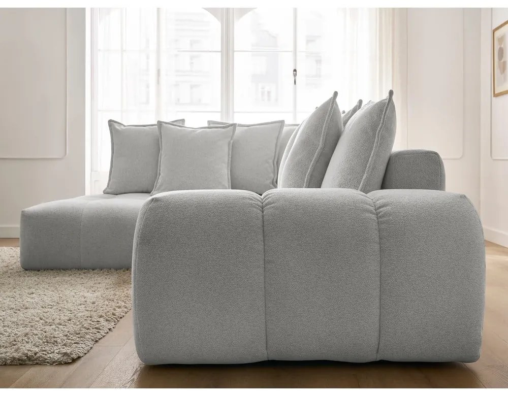 Divano angolare grigio chiaro allungabile e con contenitore (penisola a sinistra/a L) con rivestimento in ciniglia Everest – Bobochic Paris