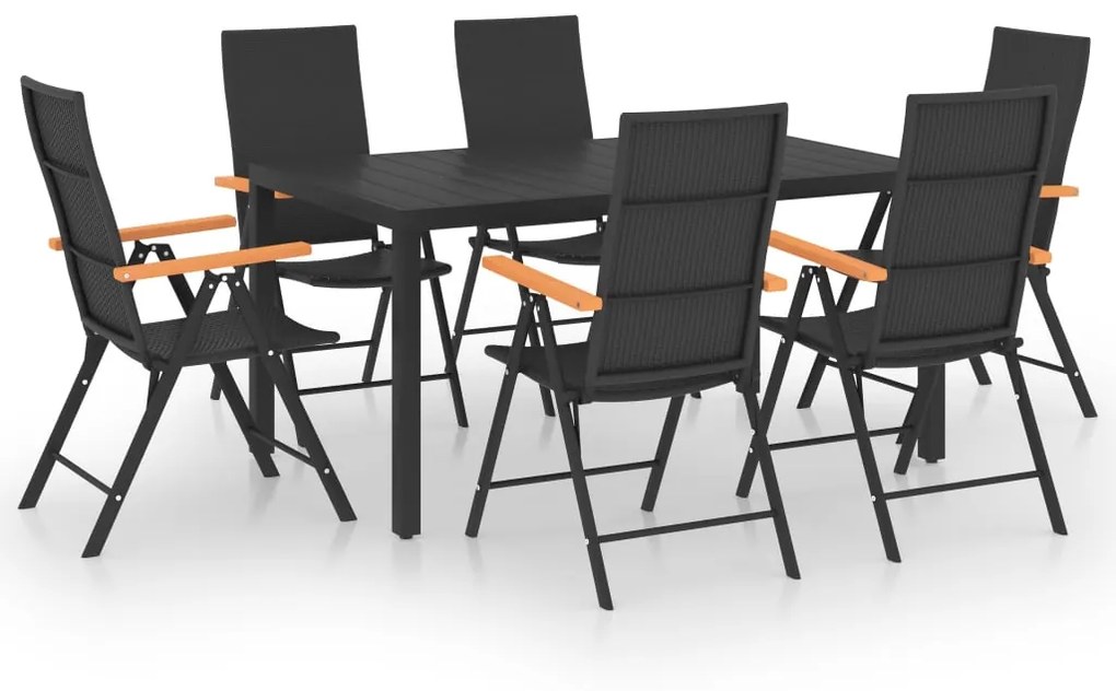 Set da pranzo da giardino 7 pz nero e marrone