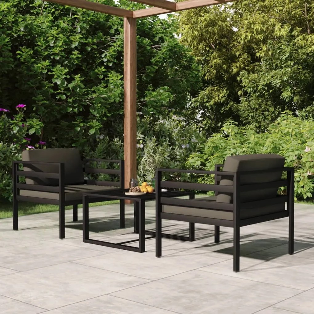 Set divani da giardino 3 pz con cuscini in alluminio antracite