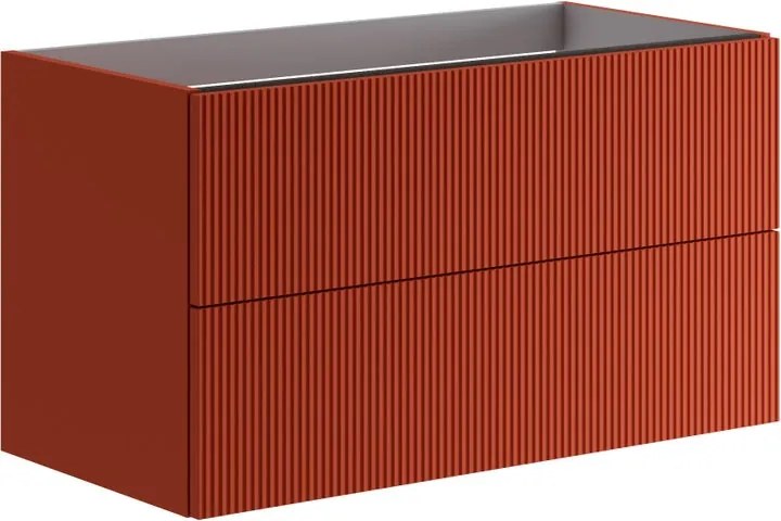 Mobile da bagno sospeso sotto lavabo Opera L 89.5 x H 50 x P 45.5 cm rosso opaco cannettato, 2 cassetti
