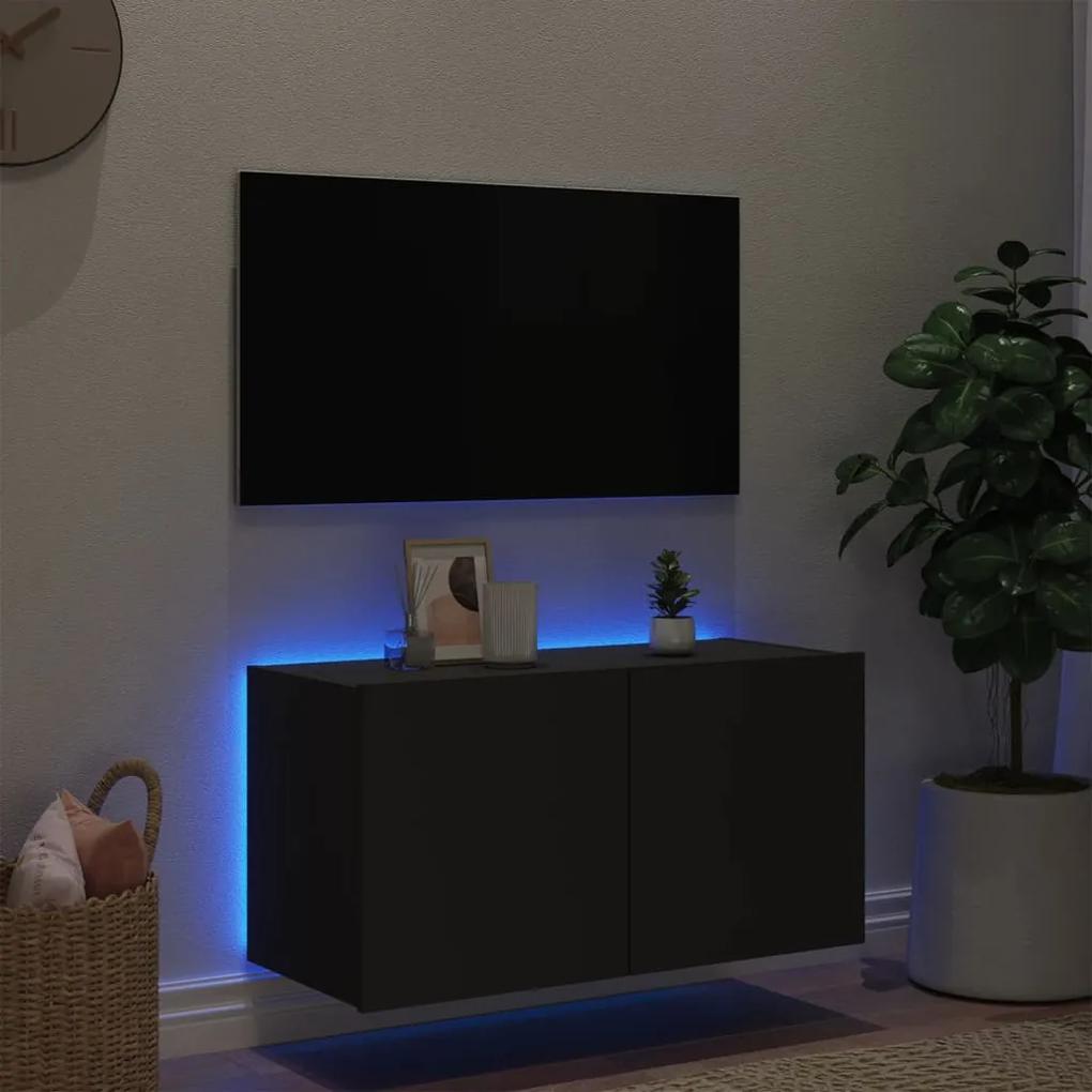 Mobile tv a parete con luci led nero 80x35x41 cm