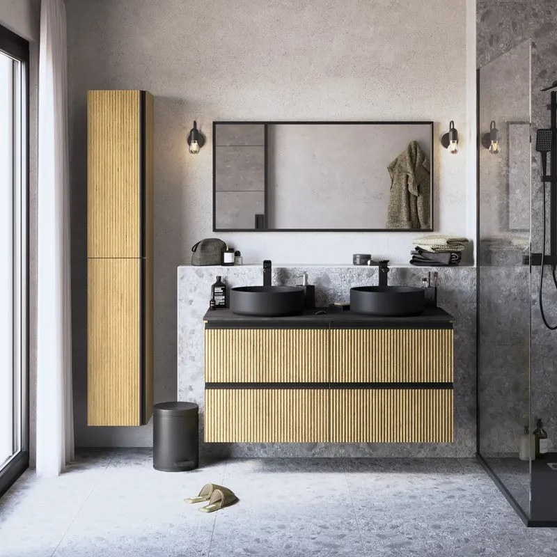 Mobile bagno sospeso Studio con lavabo, top incluso L 60 x H 58 x P 48.1 cm rovere cannettato 4 cassetti per vasca centrale
