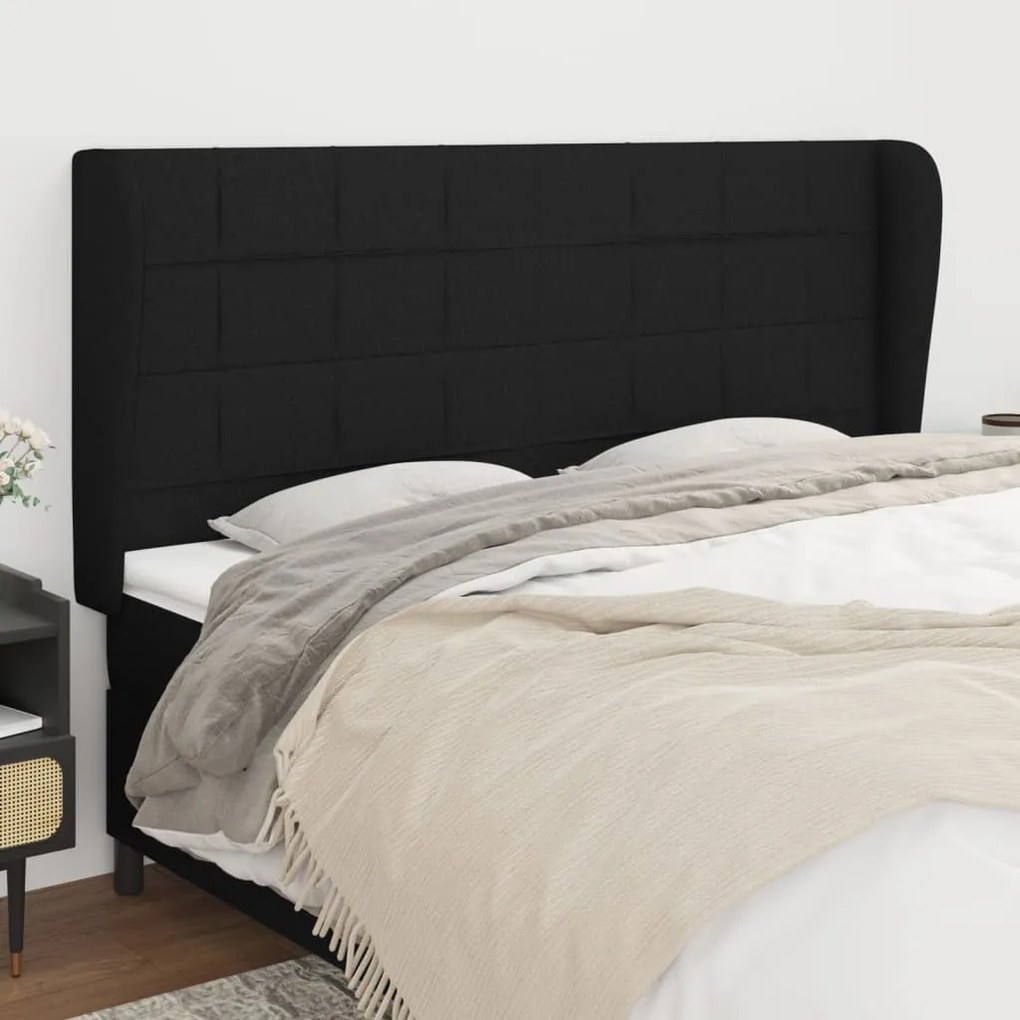 Testiera Ad Orecchio Nera 163x23x118/128 Cm İn Tessuto /