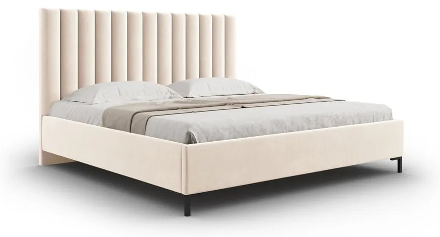 Letto matrimoniale imbottito beige con contenitore con griglia 180x200 cm Casey - Mazzini Beds
