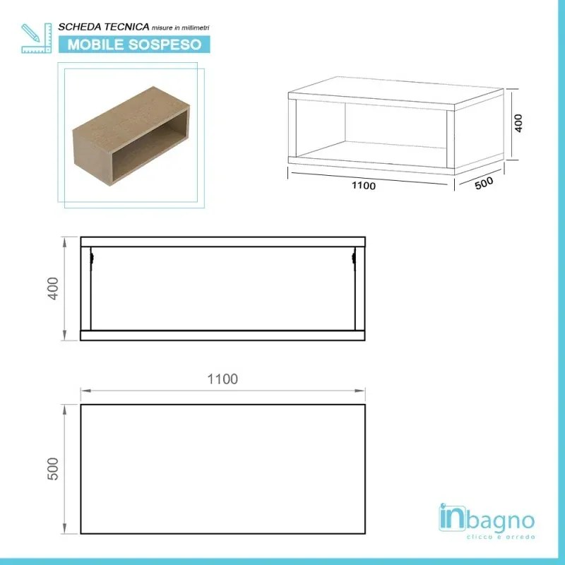 Composizione bagno sospesa aperta 110 cm Master rovere miele