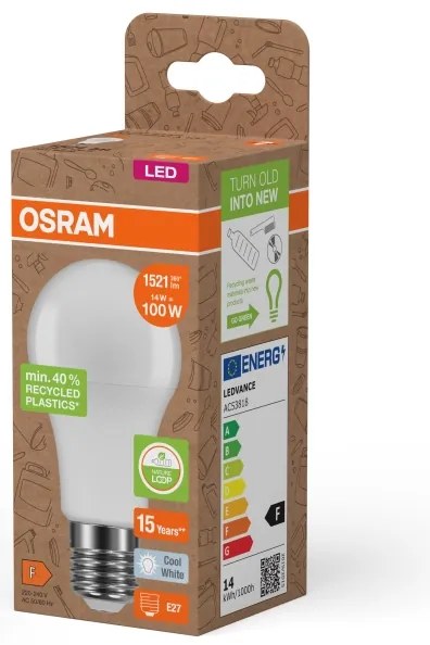 LED Lampadina in plastica riciclata A100 E27/14W/230V 4000K - Osram