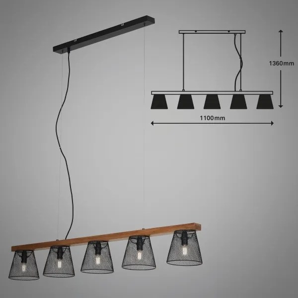 Briloner 4077-055 - Lampadario a sospensione con cavo WOOD & STYLE 5xE14/25W/230V