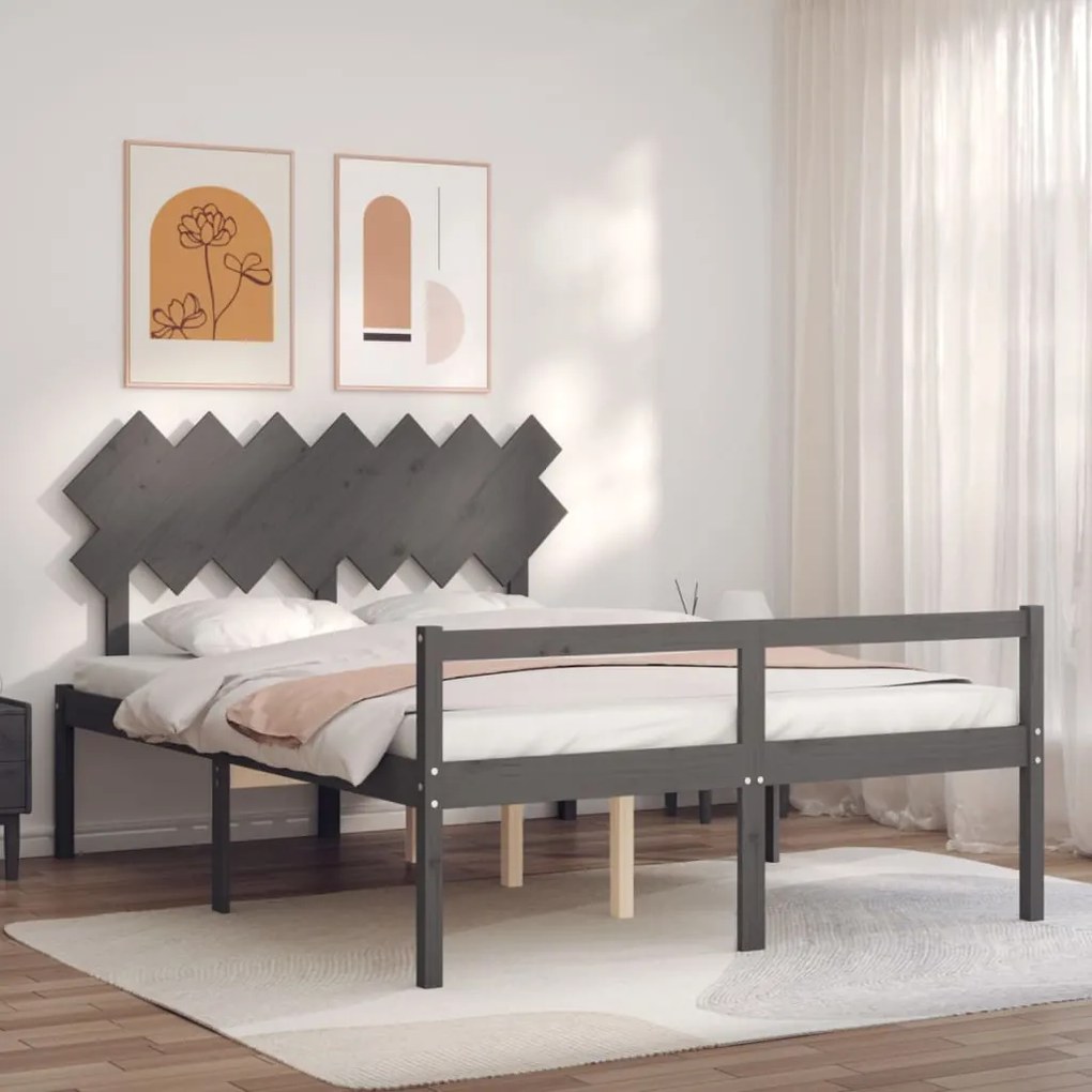 Letto per Anziani con Testiera Grigio 140x190 cm Legno Massello