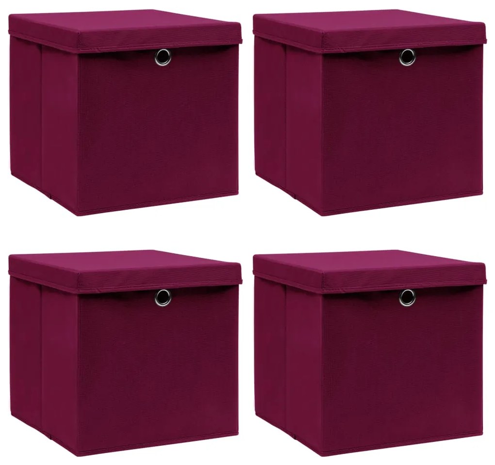 Scatole Con Coperchi 4pz Rosso Scuro 32x32x32 Cm Tessuto /