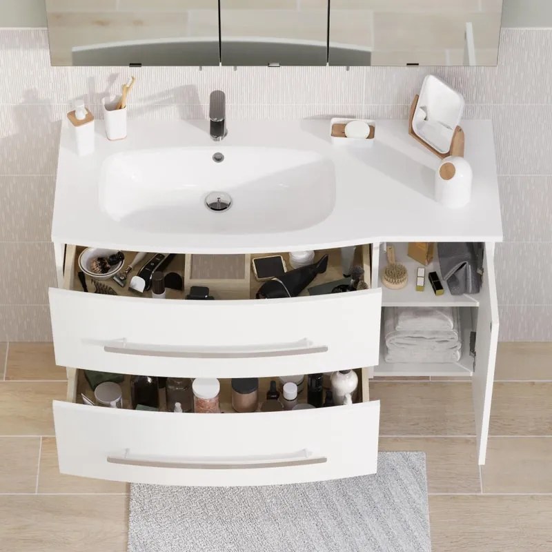Lavabo a incasso rettangolare vasca a sinistra Perla L 110.8 x H 15.6 x P 50 cm in solid surface bianco lucido