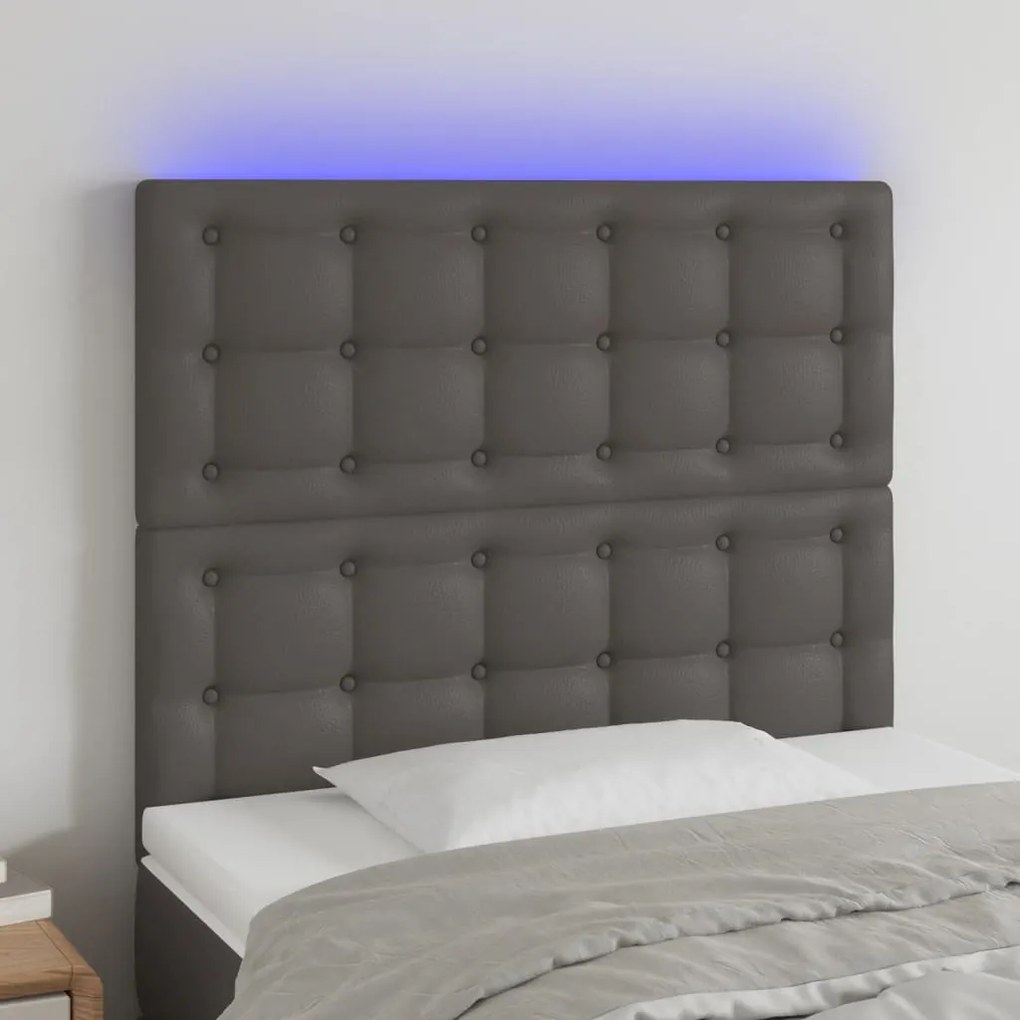 Testiera A Led Grigio 100x5x118/128cm İn Similpelle /