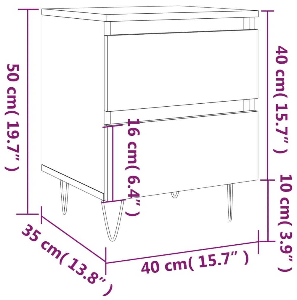 Comodini 2pz Rovere Fumo 40x35x50 cm in Legno Multistrato