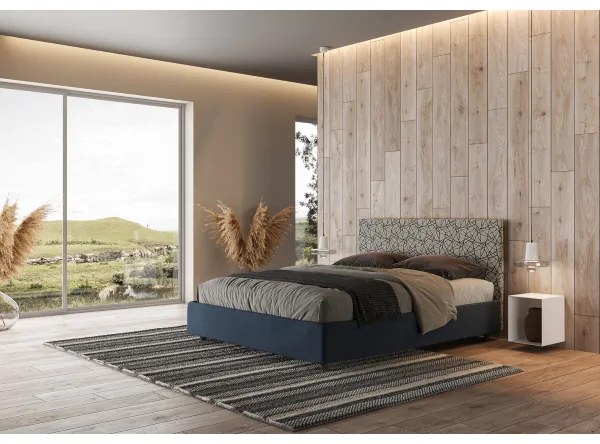 Letto matrimoniale contenitore imbottito 160x200 tessuto Era 9 blu Arla