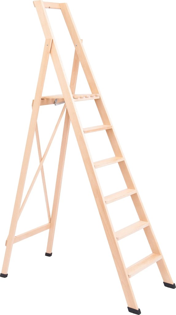 Scala Pieghevole in Legno 6 Gradini H130 cm Naturale...
