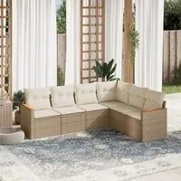 Set Divano da Giardino 6 pz con Cuscini Beige in Polyrattan 3258404