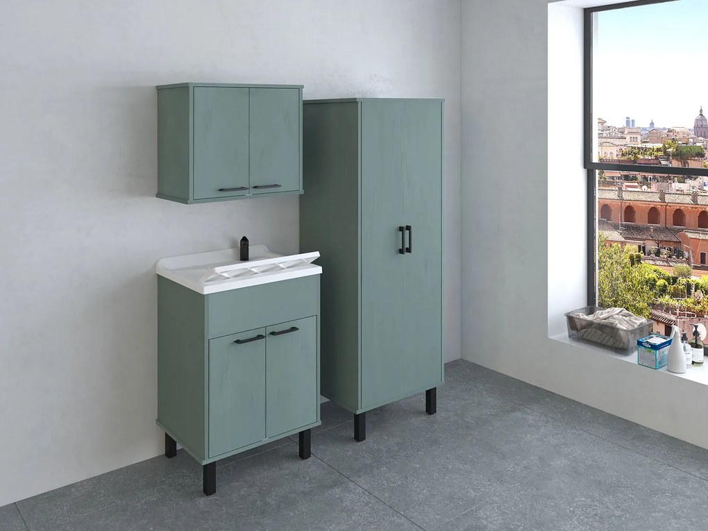 Mobile Lavatoio Smeraldo 60x50x85 cm con Vasca in PP Struttura in PVC Verde Scuro...